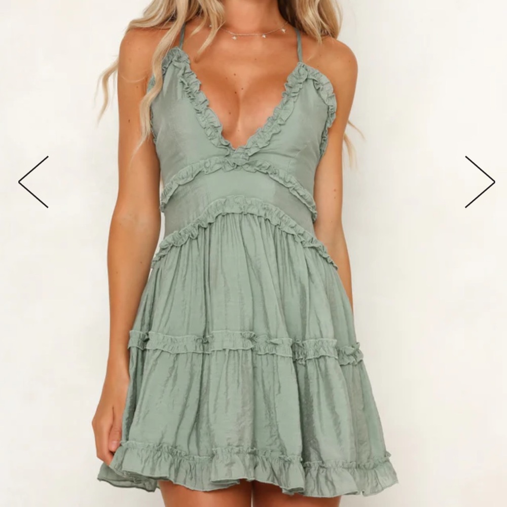 Olive Ruffled Dress with Open Back